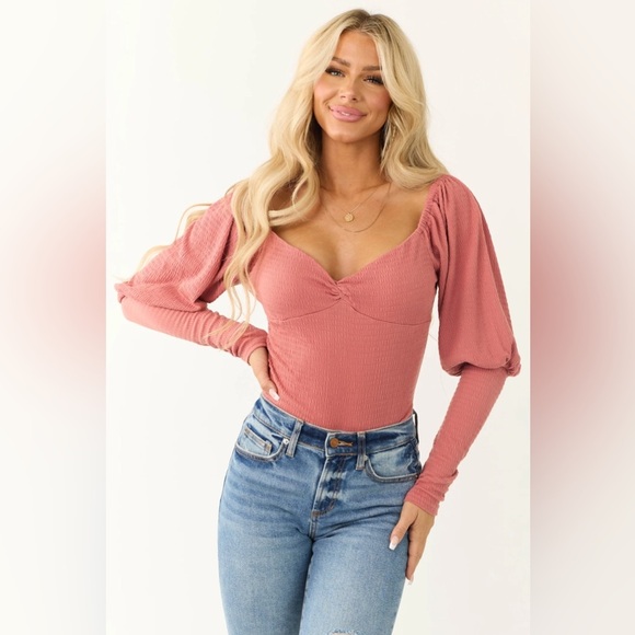 Promesa Tops - Promesa Hibiscus Smocked Sweetheart Twist Neck Bodysuit